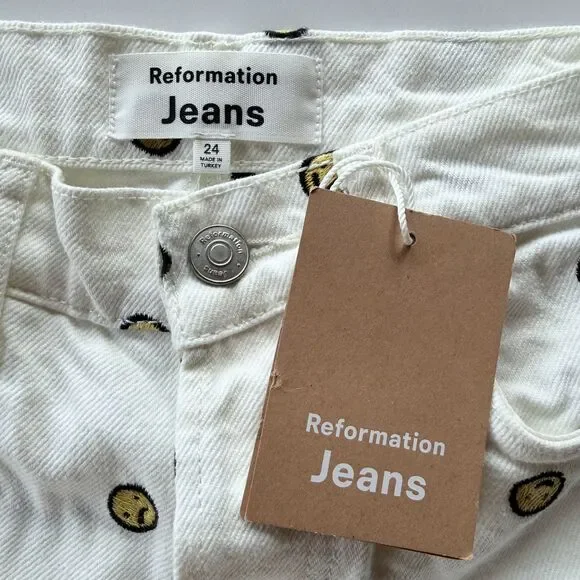 NWT Reformation Mixed Emotions High Rise Straight Leg Jeans in Vintage White 24